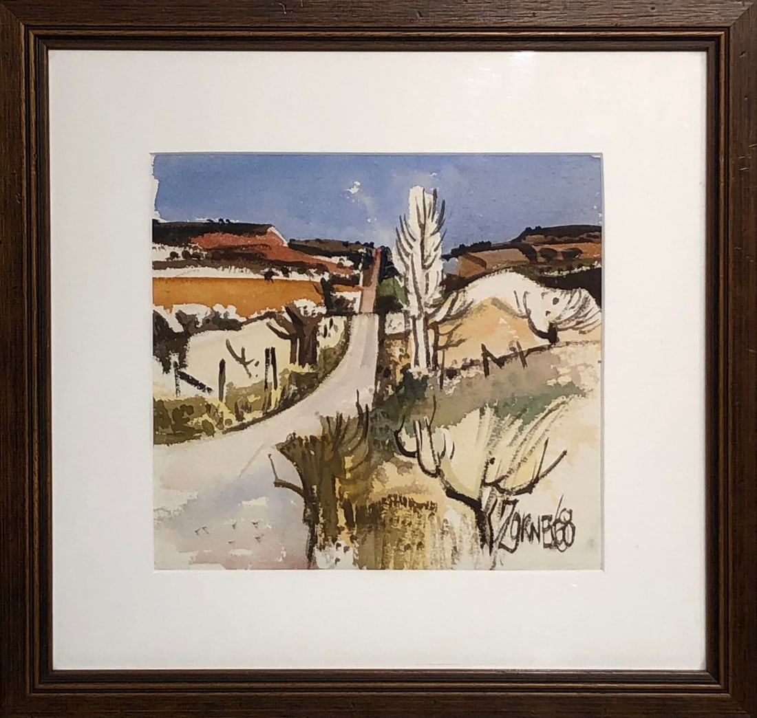Milford Zornes (Untitled - Landscape) Original Signed Watercolor - 1968: Offered here is an original Watercolor on Paper by Milford Zornes: "Milford Zornes (Untitled - Landscape) Original Signed Watercolor - 1968". This one-of-a-kind piece, measuring 17 x 17 inch, is a rar