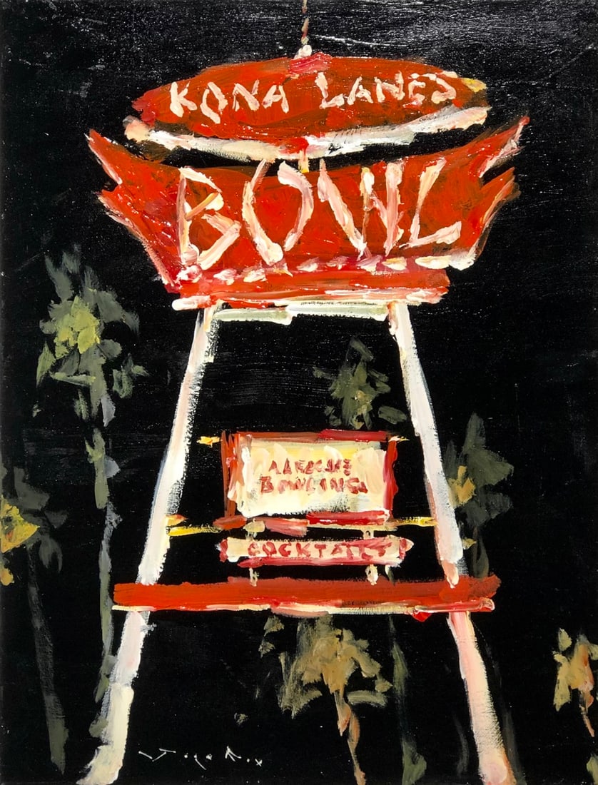 Jorn Fox "Kona Lanes" Signed Original Acrylic: Offered here is an original Acrylic on Canvas by Jorn Fox: "Jorn Fox "Kona Lanes" Signed Original Acrylic". This one-of-a-kind piece, measuring 24 x 18 x 2 inch, is a rare opportunity for collectors