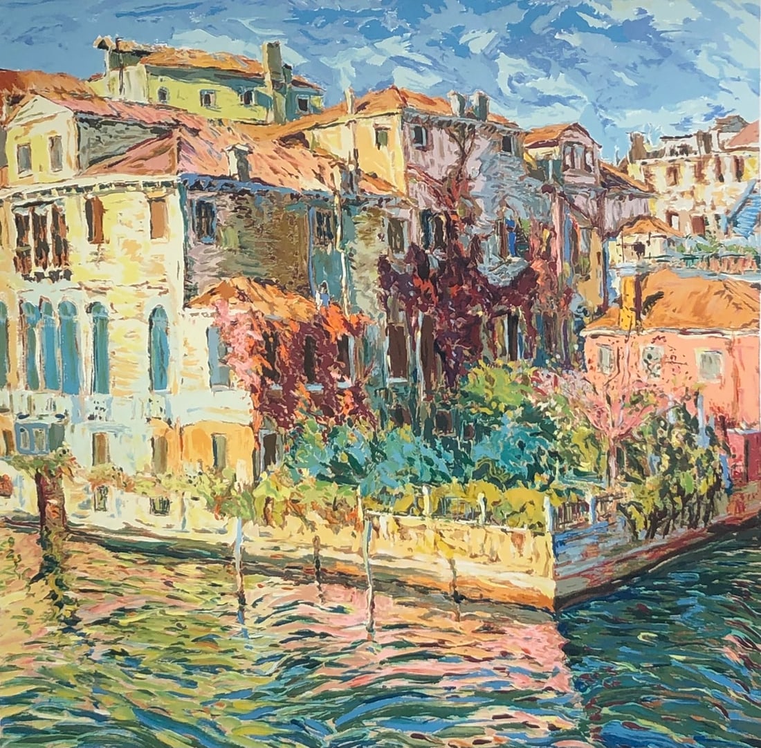 Marco Sassone "Venetian Garden" Signed Serigraph LE: Presenting a limited edition Serigraph on Paper by Marco Sassone: "Marco Sassone "Venetian Garden" Signed Serigraph LE". This Serigraph on Paper (Edition: XXV/XXV), measuring 39 x 39 x 2 inch, is a so
