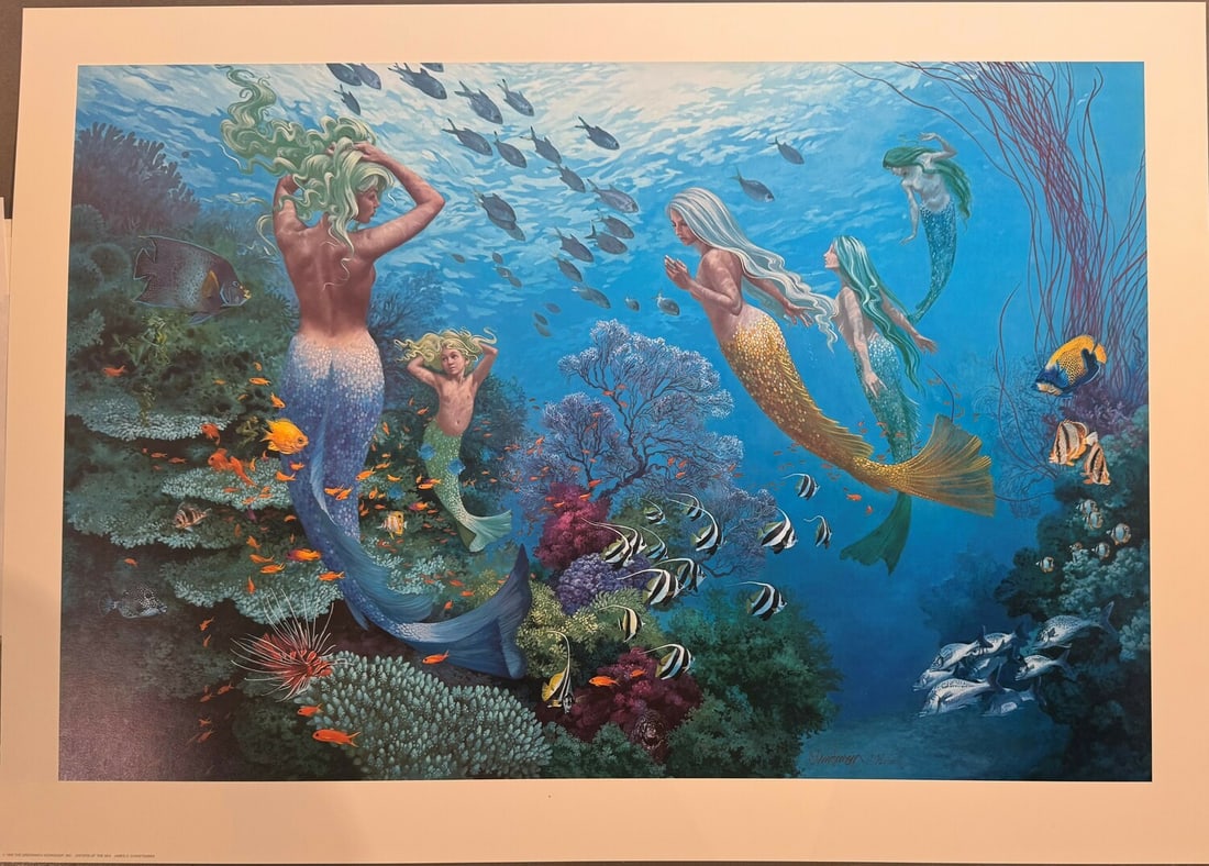 James C Christensen "Sisters of The Sea" Signed Limited Edition Print: Presenting a limited edition Limited Edition Print by James C. Christensen: "James C Christensen "Sisters of The Sea" Signed Limited Edition Print". This Limited Edition Print (Edition: 1818/2000), me