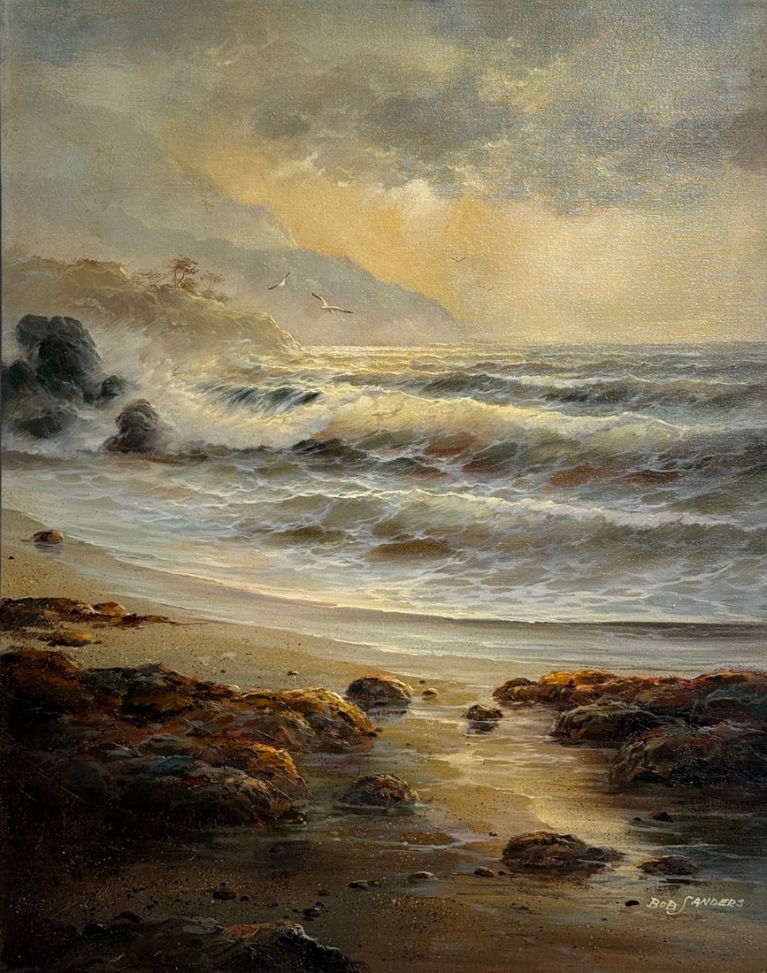 Bob Sanders (Seascape) Signed Original Oil: Offered here is an original Oil on Canvas by Bob Sanders: "Bob Sanders (Seascape) Signed Original Oil". This one-of-a-kind piece, measuring 30 x 24 x 1 inch, is a rare opportunity for collectors to