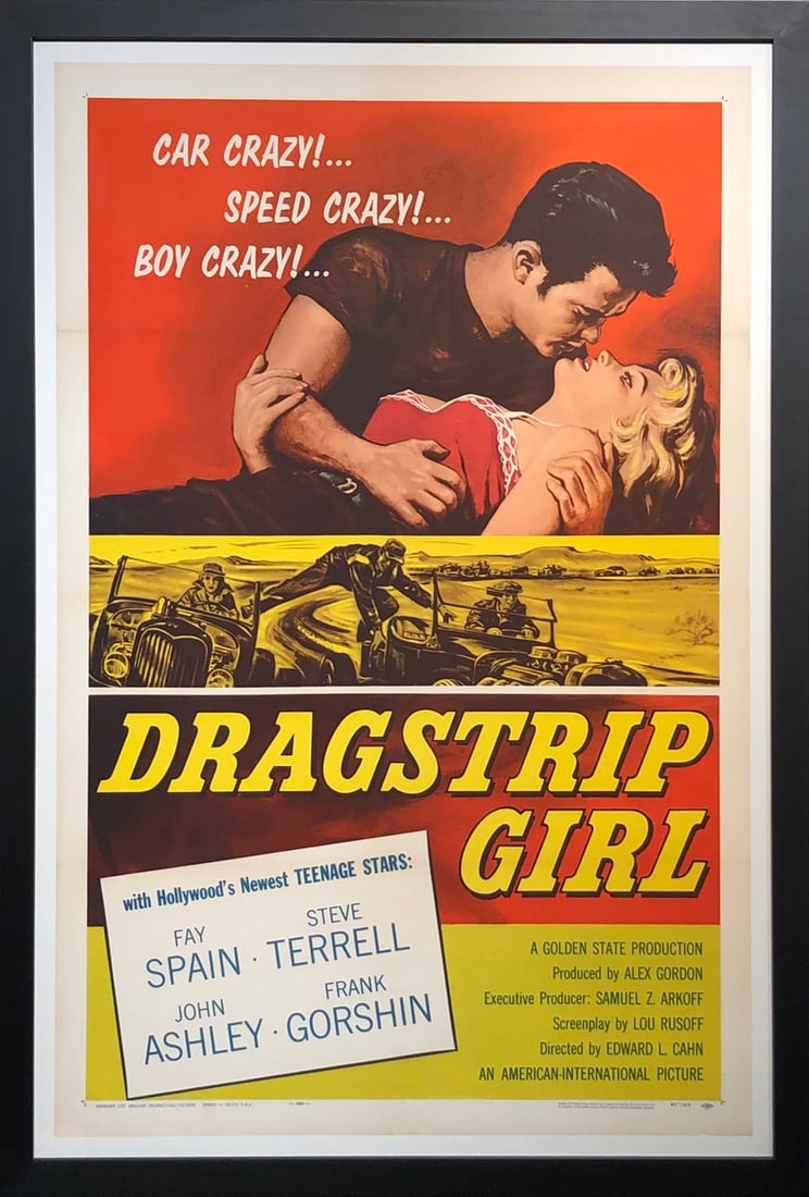 Vintage Movie Poster LE - "Dragstrip Girl": Title: Vintage Movie Poster LE - "Dragstrip Girl" Medium: Movie Poster on Paper Limited Edition: 57/127 Art Dimensions: 47 x 32 x 1 inch Item Attributes & Specifics: Framing: Framed Technique /