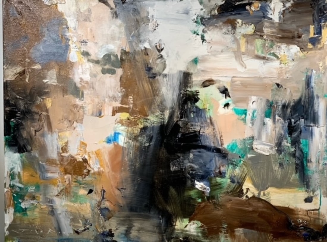 Jorn Fox Abstract Signed Original Oil and Acrylic: Offered here is an original Original Oil and Acrylic on Canvas with 1 1/2" Museum Bars by Jorn Fox: "Jorn Fox Abstract Signed Original Oil and Acrylic". This one-of-a-kind piece, measuring 30 x 40 x 2