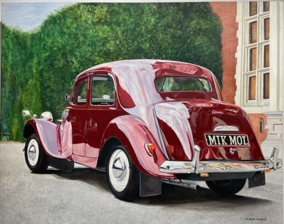 Michelle Michael "1954 Citroen" Signed Original: Offered here is an original Acrylic on Canvas by Michelle Michael: "Michelle Michael "1954 Citroen" Signed Original". This one-of-a-kind piece, measuring 24 x 30 x 2 inch, is a rare opportunity for co