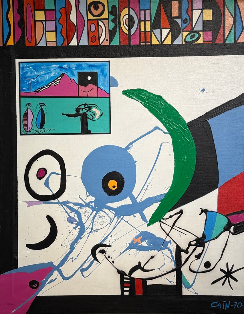 Thomas F. Cain Original On Canvas "Untitle" 1990 Whimsical/Surreal/Abstract: Offered here is an original Original acrylic on canvas by Thomas F. Cain: "Thomas F. Cain Original On Canvas "Untitle" 1990 Whimsical/Surreal/Abstract". This one-of-a-kind piece, measuring 35 x 28 x