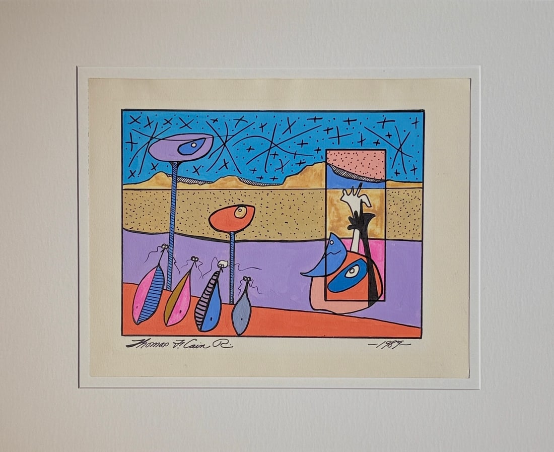 Thomas F. Cain Original On paper (Untitled) 1989 Whimsical/Surreal/Abstract: Offered here is an original Original Acrylic on Paper by Thomas F. Cain: "Thomas F. Cain Original On paper (Untitled) 1989 Whimsical/Surreal/Abstract". This one-of-a-kind piece, measuring 17 x 21 x 1