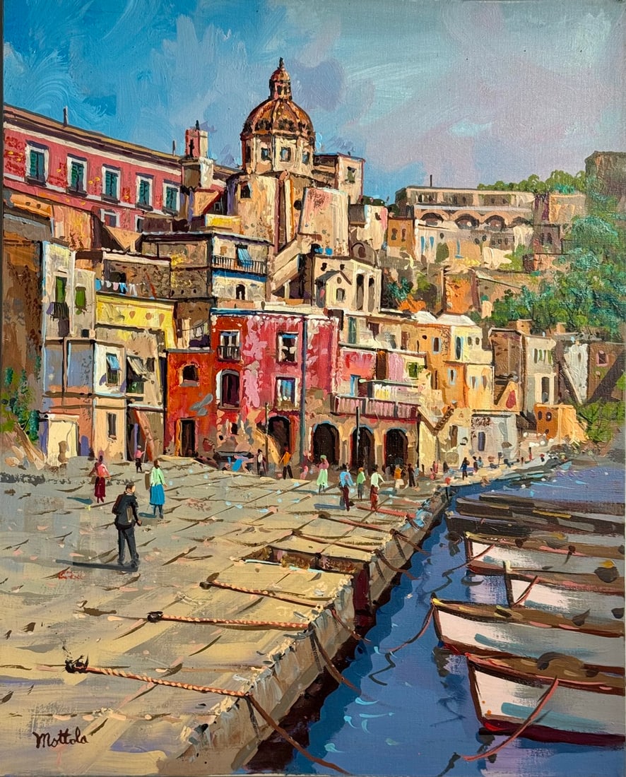 Filastro Mottola "Procida" Signed Original Acrylic: Offered here is an original Acrylic on Canvas by Filastro Mottola: "Filastro Mottola "Procida" Signed Original Acrylic". This one-of-a-kind piece, measuring 24 x 30 x 1 inch, is a rare opportunity