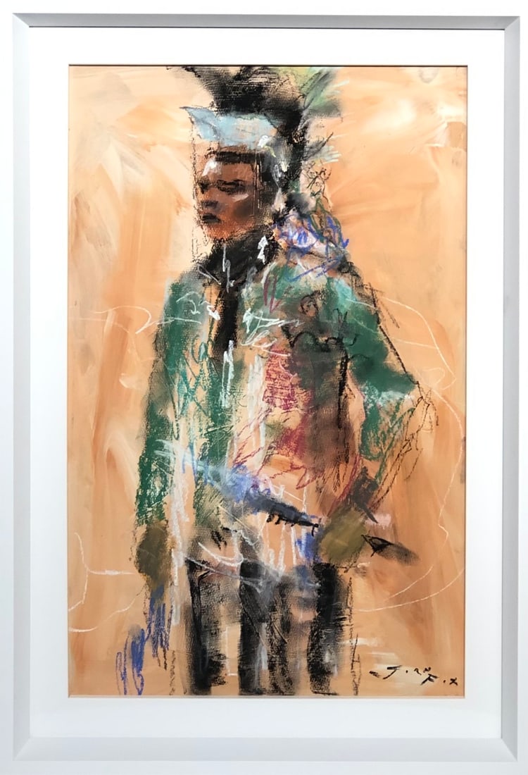 Jorn Fox (Untitled - Native American) Signed Original Pastel: Offered here is an original Pastel on Paper by Jorn Fox: "Jorn Fox (Untitled - Native American) Signed Original Pastel". This one-of-a-kind piece, measuring 23 x 16 x 2 inch, is a rare opportunity for