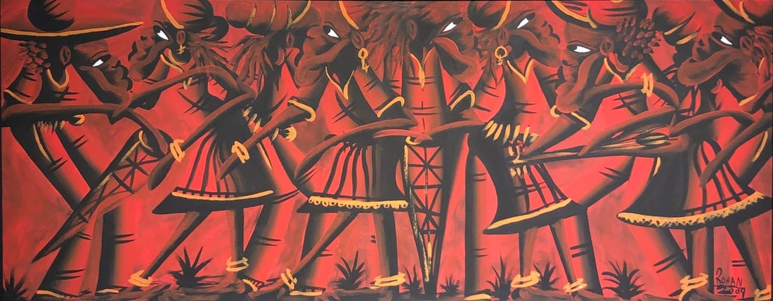 Rohan "Jamaica" Signed Original Oil: Offered here is an original Oil on Canvas by Rohan: "Rohan "Jamaica" Signed Original Oil". This one-of-a-kind piece, measuring 29 x 63 x 2 inch, is a rare opportunity for collectors to acquire an