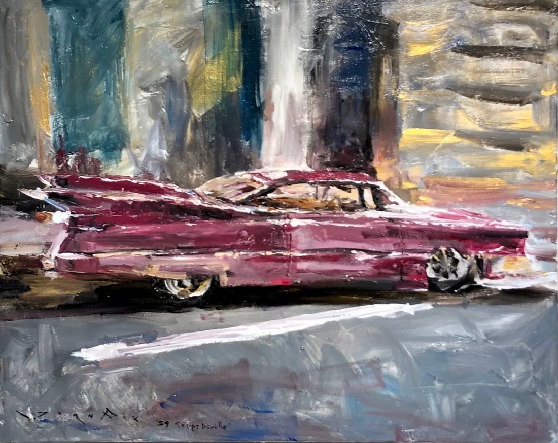 Jorn Fox "59 Coup DeVille" Signed Original Acrylic - Impressionist: Offered here is an original Acrylic on Canvas by Jorn Fox: "Jorn Fox "59 Coup DeVille" Signed Original Acrylic - Impressionist". This one-of-a-kind piece, measuring 24 x 30 x 2 inch, is a rare