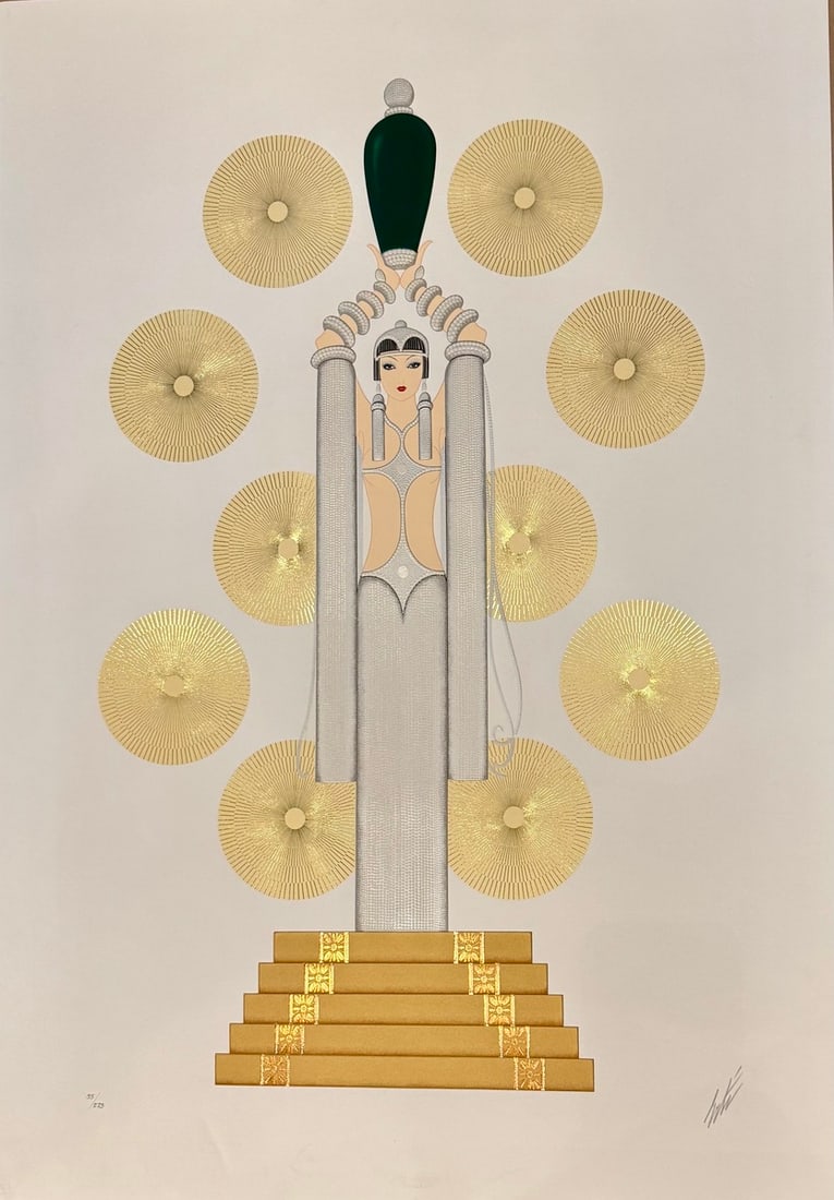 ERTE "Emerald Vase" Signed Serigraph LE: Presenting a limited edition Serigraph on Paper by ERTE: "ERTE "Emerald Vase" Signed Serigraph LE". This Serigraph on Paper (Edition: 35/275), measuring 41 x 29 x 1 inch, is a sought-after limited edi