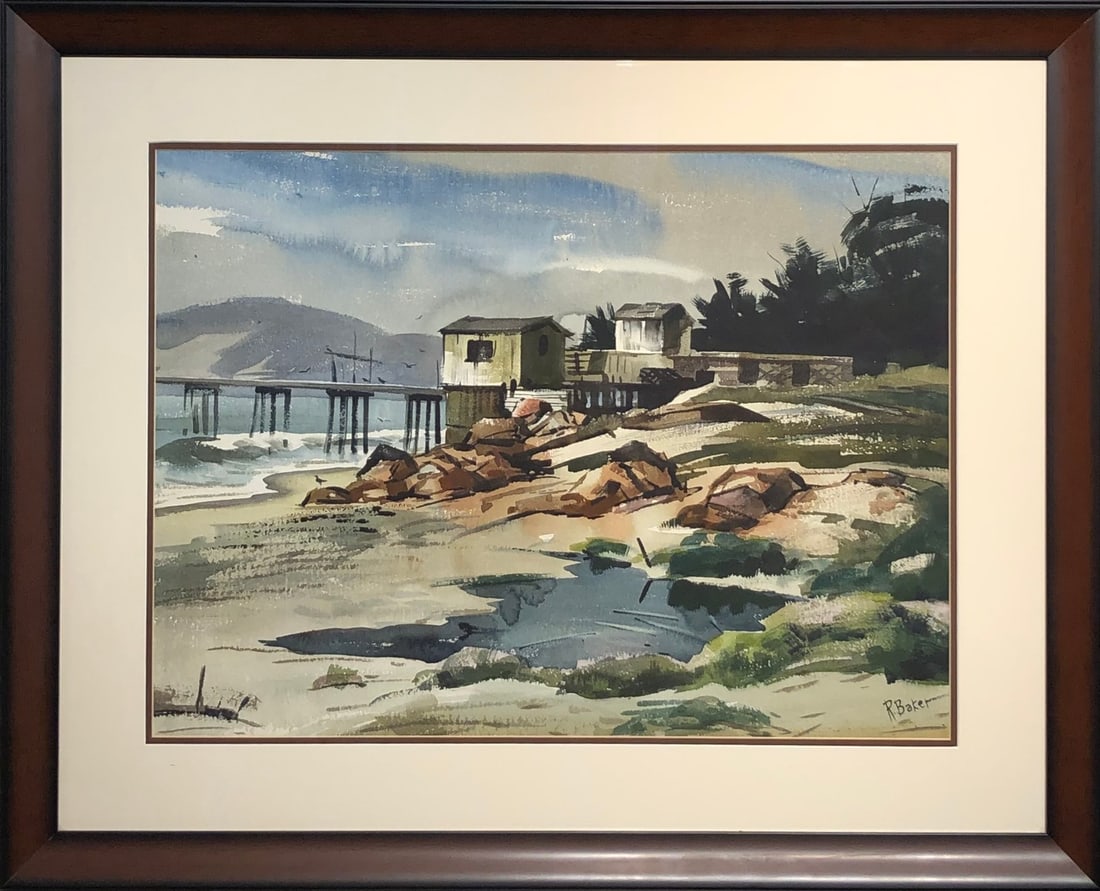 Ralph Baker (Beach Landscape) Signed Original Watercolor: Offered here is an original Watercolor on Paper by Ralph Baker: "Ralph Baker (Beach Landscape) Signed Original Watercolor". This one-of-a-kind piece, measuring 31 x 38 x 2 inch, is a rare opportunity 