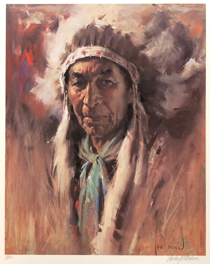 Harley Brown "Chief" Signed Lithograph LE: Presenting a limited edition Lithograph on Paper by Harley Brown: "Harley Brown "Chief" Signed Lithograph LE". This Lithograph on Paper (Edition: 59/950), measuring 24 x 20 x 1 inch, is a