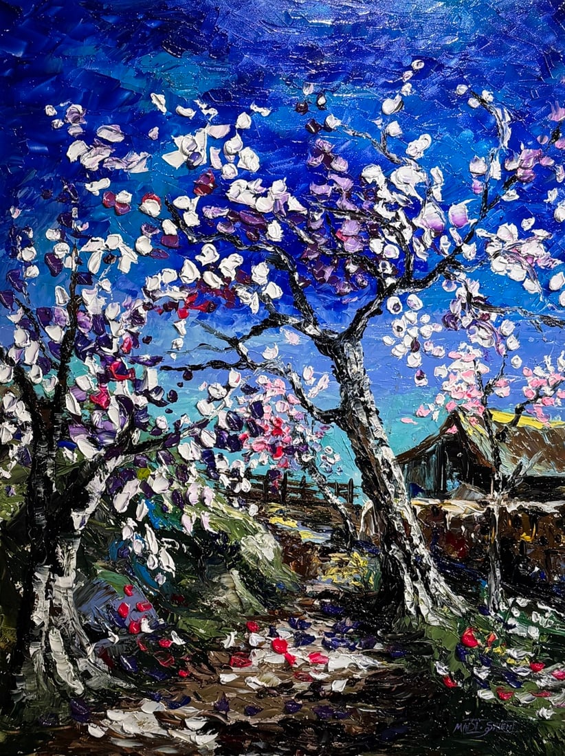 Madi Salehi "Symphony in Bloom" Original acrylic on canvas: Offered here is an original Original acrylic on canvas by Madi Salehi: "Madi Salehi "Symphony in Bloom" Original acrylic on canvas". This one-of-a-kind piece, measuring 36 x 48 x 1 inch, is a rare