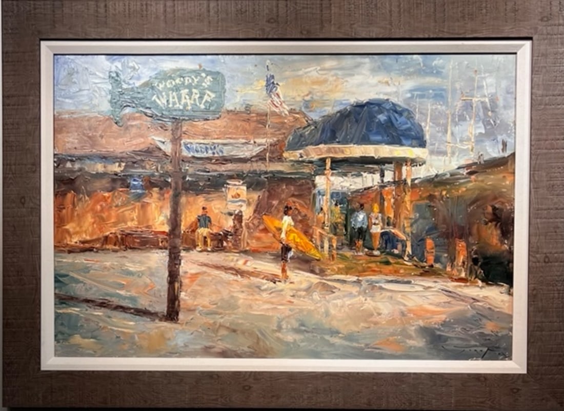 Jorn Fox Impressionist Signed Oil and Acrylic on Canvas: Offered here is an original Original Oil and Acrylic on Canvas by Jorn Fox: "Jorn Fox Impressionist Signed Oil and Acrylic on Canvas". This one-of-a-kind piece, measuring 32 x 44 x 2 inch, is a rare o