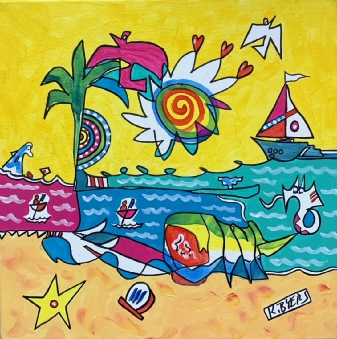 Kimm Byers "Splash Splash" Signed Original Acrylic: Offered here is an original Original Acrylic on Canvas by Kimm Byers: "Kimm Byers "Splash Splash" Signed Original Acrylic". This one-of-a-kind piece, measuring 14 x 14 x 2 inch, is a rare opportunity