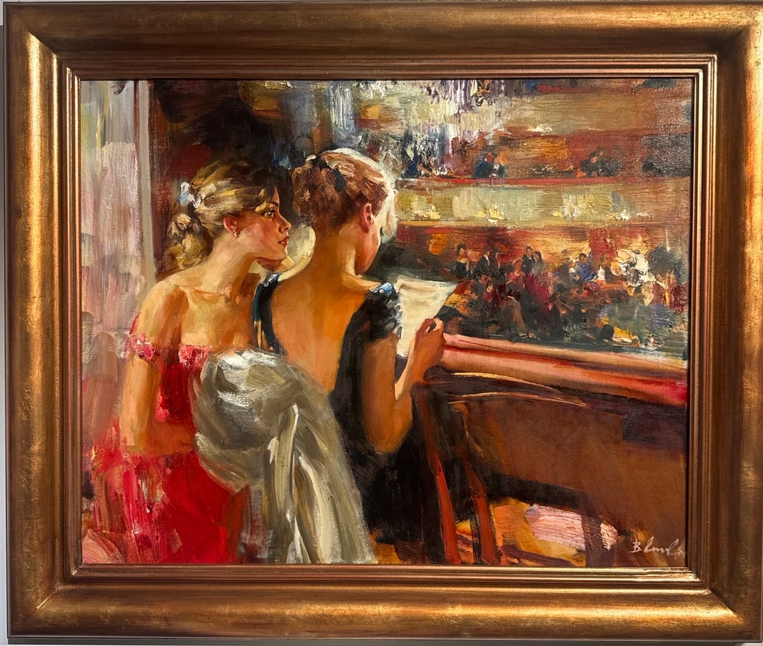 Vladimir Ezhakov (B. Ehlakob) "At the Theatre" Signed Original Oil on Canvas (1 of 4)