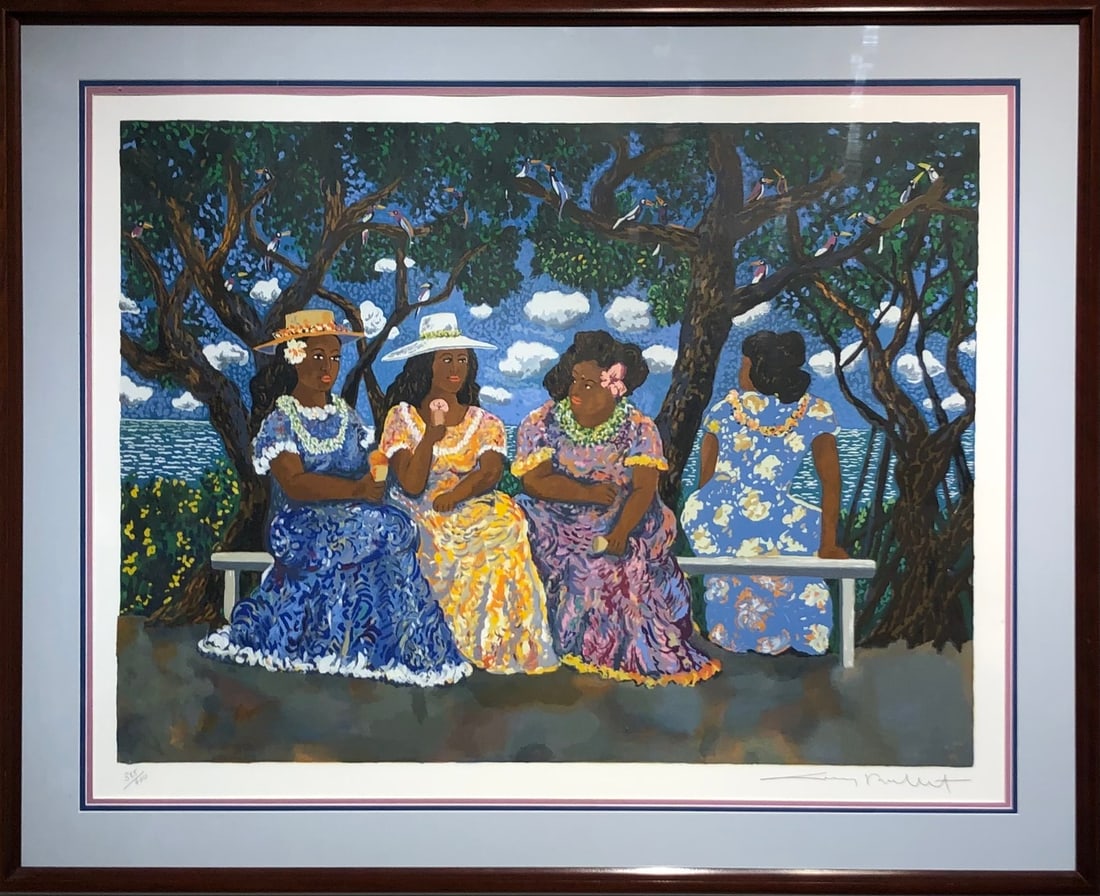 Guy Buffet "Honolulu Shaved Ice" Signed Serigraph LE: Presenting a limited edition Serigraph on Paper by Guy Buffet: "Guy Buffet "Honolulu Shaved Ice" Signed Serigraph LE". This Serigraph on Paper (Edition: 385/400), measuring 34 x 41 x 2 inch, is a soug