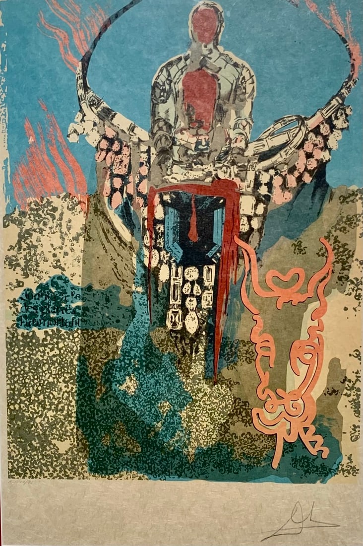 Salvador Dali "The Bullfighter Golden Calf" Signed Lithograph LE: Presenting a limited edition Lithograph on Paper by Salvador Dali: "Salvador Dali "The Bullfighter Golden Calf" Signed Lithograph LE". This Lithograph on Paper (Edition: 14/75), measuring 38 x 30 x 2 