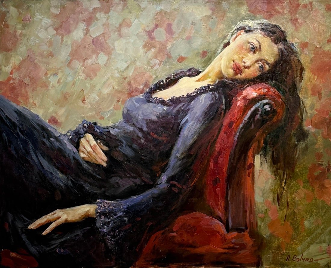 Andrew Baturo Original Oil 'Romantic': Offered here is an original Original Oil on Canvas by Andrew (Andres) Baturo: "Andrew Baturo Original Oil 'Romantic'". This one-of-a-kind piece, measuring 24 x 30 x 1 inch, is a rare opportunity for