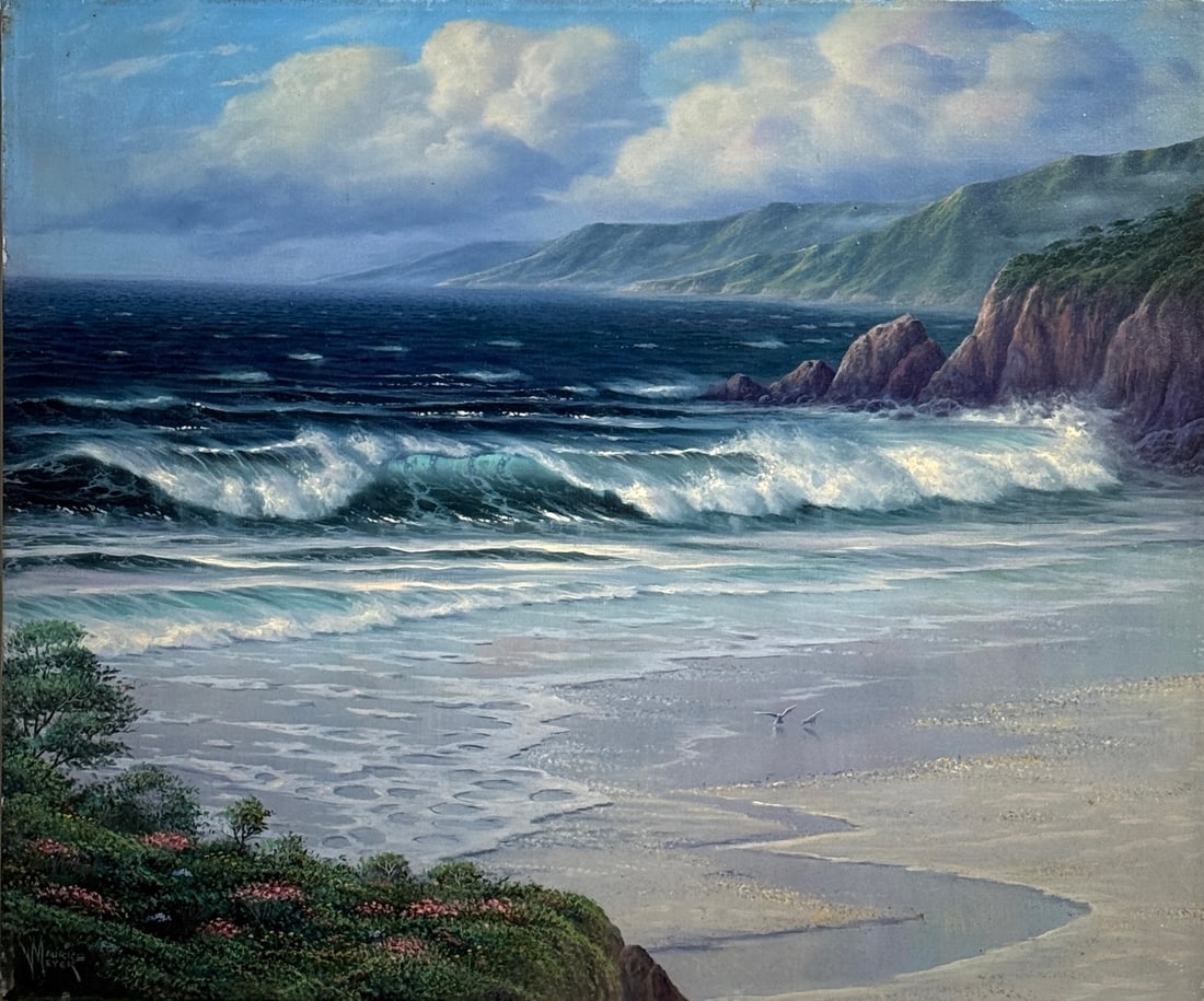 Maurice Meyer (Signed Original Oil) Seascape "Morning Breakers": Offered here is an original Original Oil on Canvas by Maurice Meyer: "Maurice Meyer (Signed Original Oil) Seascape "Morning Breakers"". This one-of-a-kind piece, measuring 20 x 24 x 1 inch, is a rare