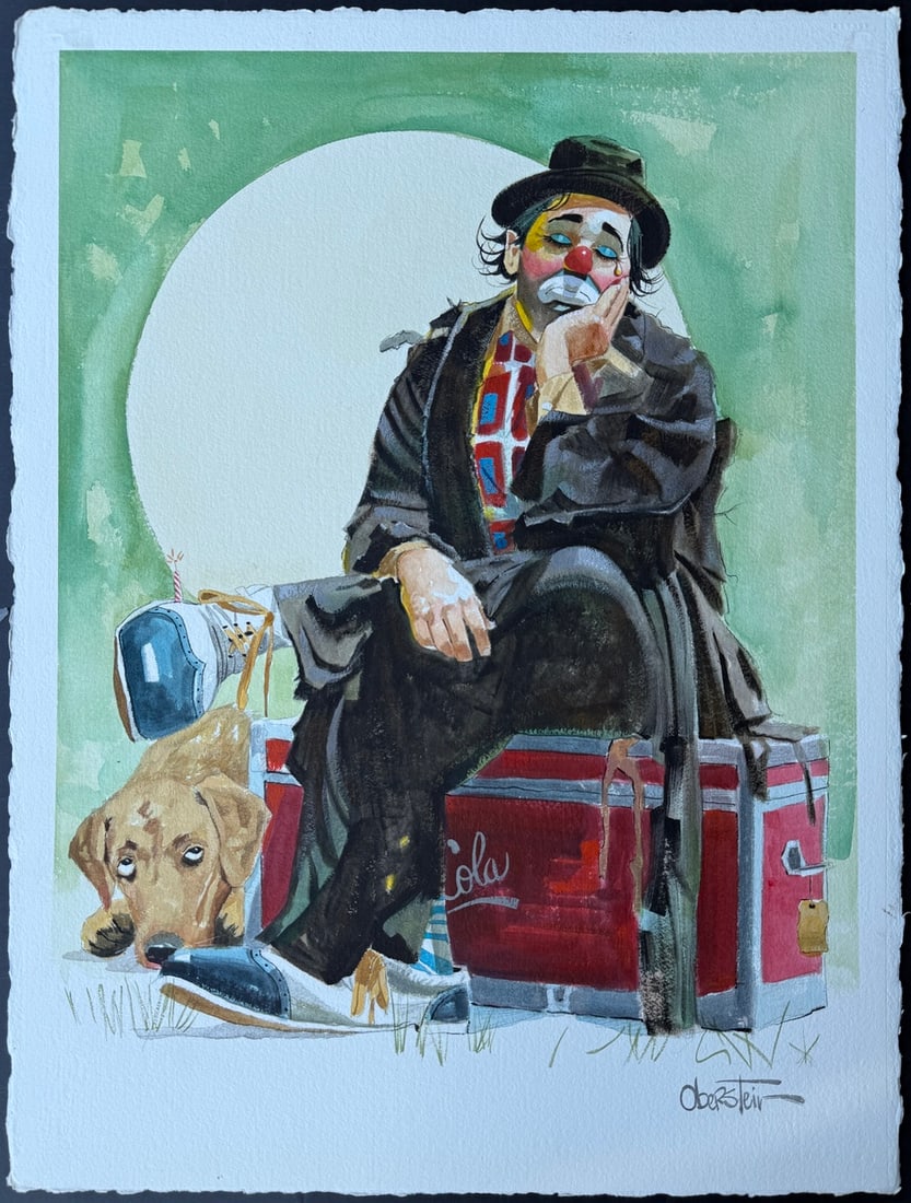 Chuck Oberstein "Charlie's Hot Foot" Signed Original Watercolor: Offered here is an original Watercolor on Arches Paper by Chuck Oberstein: "Chuck Oberstein "Charlie's Hot Foot" Signed Original Watercolor". This one-of-a-kind piece, measuring 31 x 23 x 1 inch, is a