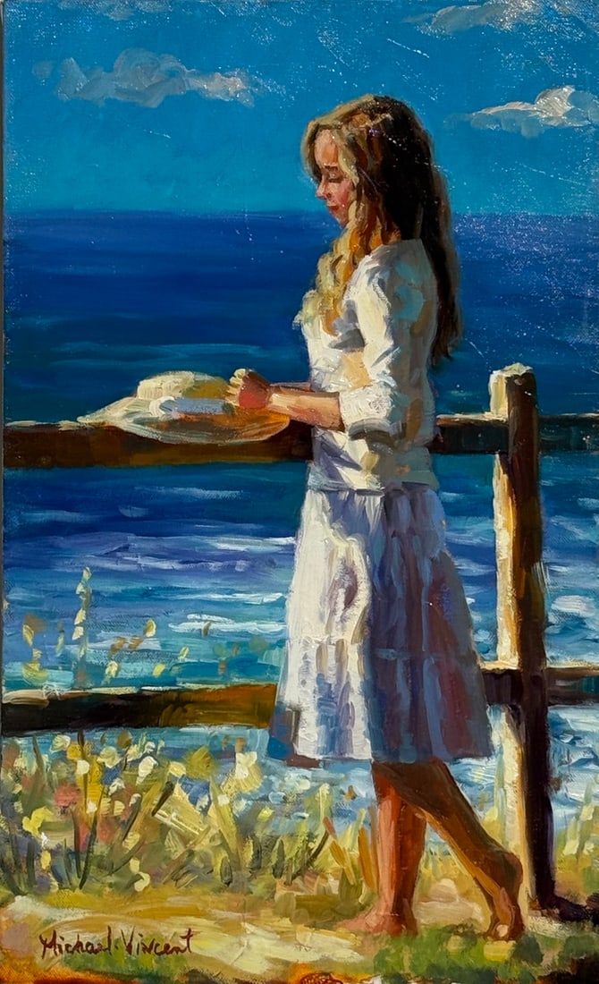 Michael Vincent Original "A Peaceful Moment": Offered here is an original Original Oil On Canvas by Michael Vincent: "Michael Vincent Original "A Peaceful Moment"". This one-of-a-kind piece, measuring 20 x 12 x 1 inch, is a rare opportunity for c