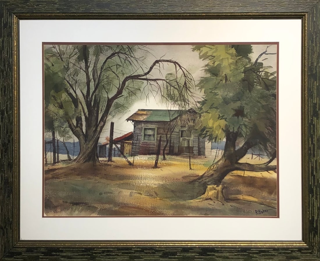 Ralph Baker (Impressionist - Landscape) Signed Original Watercolor: Offered here is an original Watercolor on Paper by Ralph Baker: "Ralph Baker (Impressionist - Landscape) Signed Original Watercolor". This one-of-a-kind piece, measuring 32 x 40 x 2 inch, is a rare op