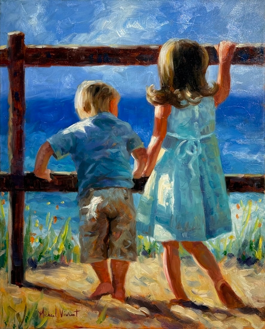 Michael Vincent Original "Hanging Out": Offered here is an original Oil On Canvas by Michael Vincent: "Michael Vincent Original "Hanging Out"". This one-of-a-kind piece, measuring 30 x 24 x 1 inch, is a rare opportunity for collectors to ac