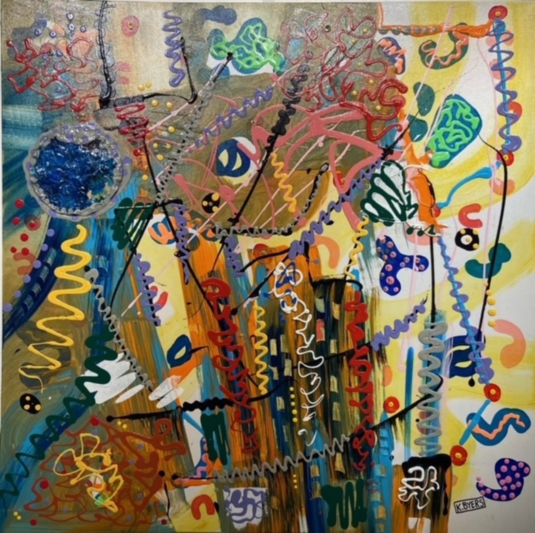 Kimm Byers "The Color Vortex" Signed Original: Offered here is an original Acrylic on Canvas by Kimm Byers: "Kimm Byers "The Color Vortex" Signed Original". This one-of-a-kind piece, measuring 36 x 36 x 2 inch, is a rare opportunity for collectors