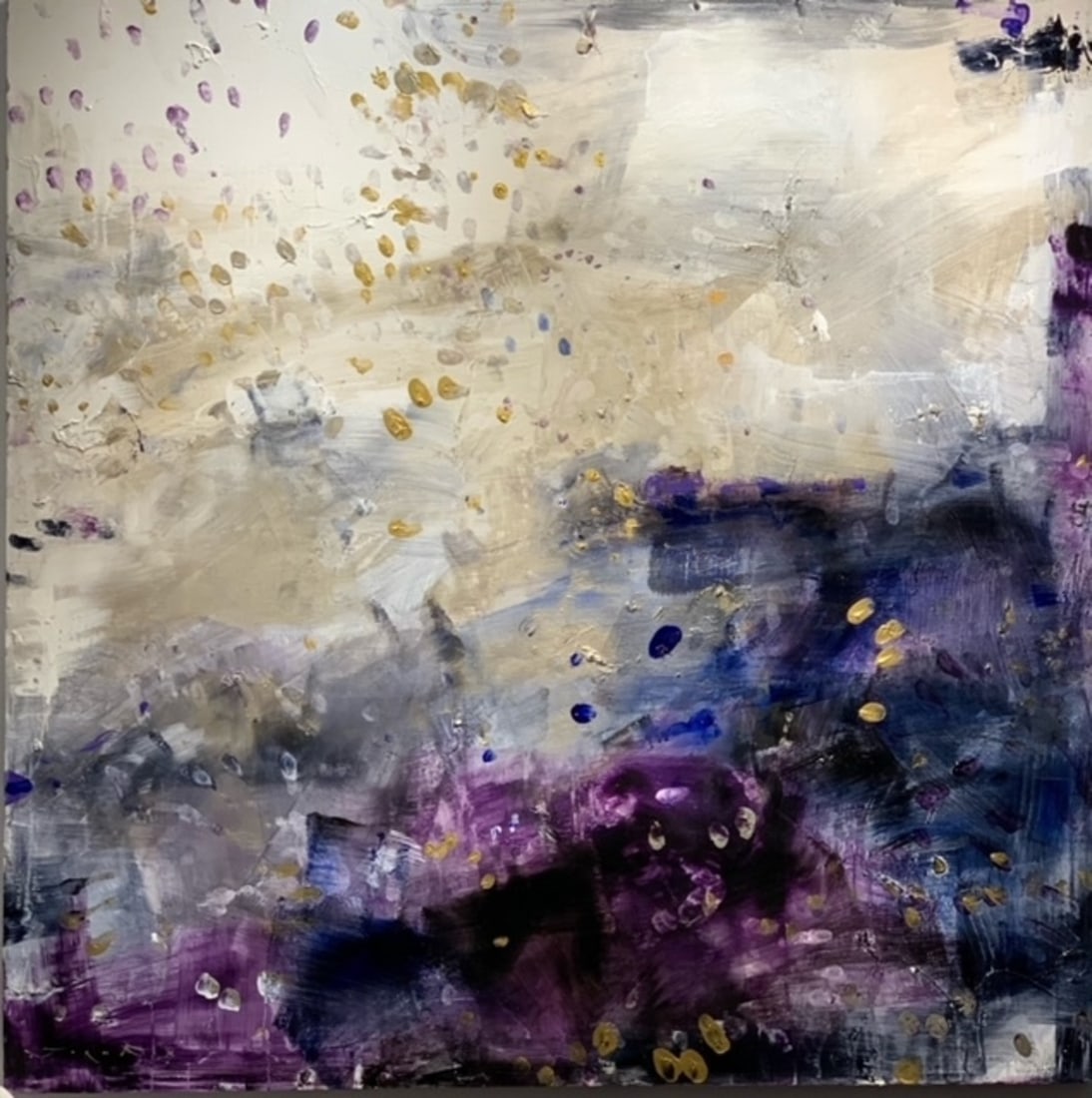 Jorn Fox Abstract Signed Original Oil and Acrylic: Offered here is an original Original Oil and Acrylic on Canvas with 1 1/2" Museum Bar by Jorn Fox: "Jorn Fox Abstract Signed Original Oil and Acrylic". This one-of-a-kind piece, measuring 48 x 48 x 2 