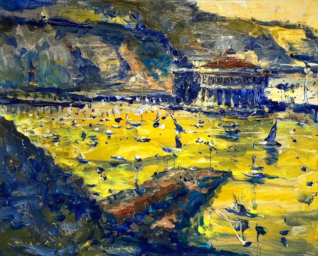 Jorn Fox (Untitled - Avalon, CA) Signed Original Acrylic - Impressionist: Offered here is an original Acrylic on Canvas by Jorn Fox: "Jorn Fox (Untitled - Avalon, CA) Signed Original Acrylic - Impressionist". This one-of-a-kind piece, measuring 24 x 30 x 2 inch, is a rare o