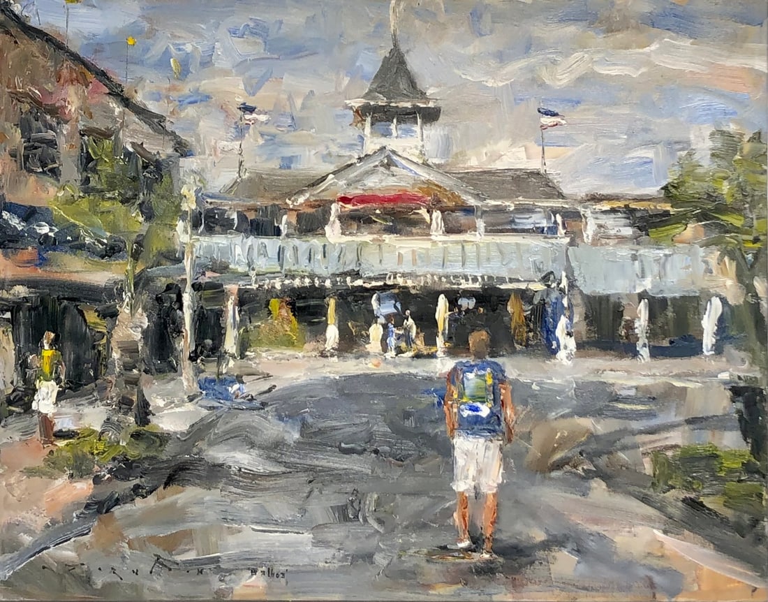 Jorn Fox (Balboa Pavilion - Newport Beach) Signed Original Oil: Offered here is an original Oil on Canvas by Jorn Fox: "Jorn Fox (Balboa Pavilion - Newport Beach) Signed Original Oil". This one-of-a-kind piece, measuring 22 x 28 x 2 inch, is a rare opportunity for