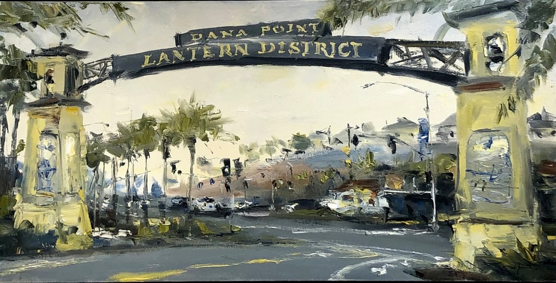 Jorn Fox (Lantern District - Dana Point, CA) Signed Original Oil on Canvas: Offered here is an original Oil on Canvas by Jorn Fox: "Jorn Fox (Lantern District - Dana Point, CA) Signed Original Oil on Canvas". This one-of-a-kind piece, measuring 16 x 31 x 2 inch, is a rare