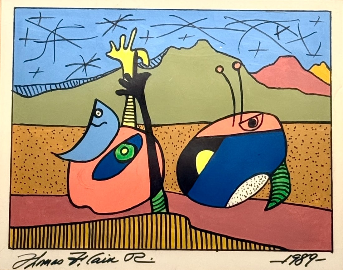 Thomas F. Cain Original On paper (Untitled) 1989 Whimsical/Surreal/Abstract: Offered here is an original Original Acrylic on Paper by Thomas F. Cain: "Thomas F. Cain Original On paper (Untitled) 1989 Whimsical/Surreal/Abstract". This one-of-a-kind piece, measuring 11 x 15 x 1