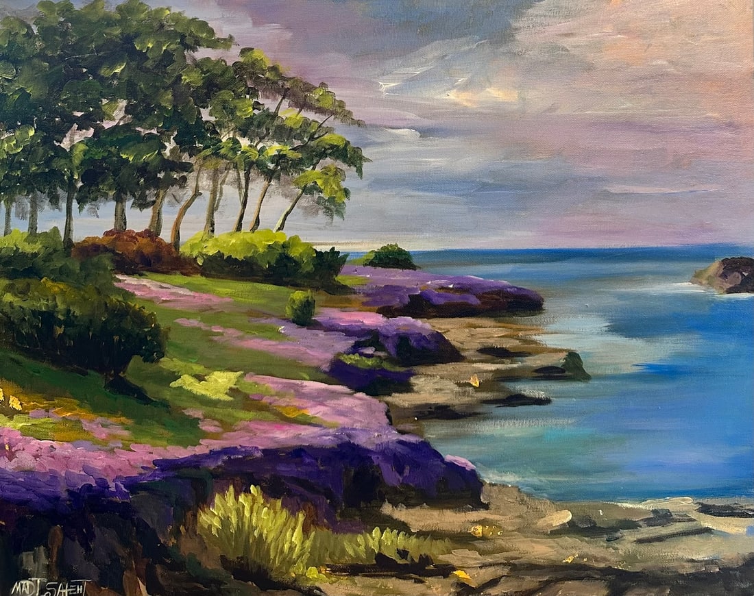Madi Salehi "Ocean Landscape" Original acrylic on canvas board: Offered here is an original Original acrylic on canvas board by Madi Salehi: "Madi Salehi "Ocean Landscape" Original acrylic on canvas board". This one-of-a-kind piece, measuring 16 x 20 inch, is a