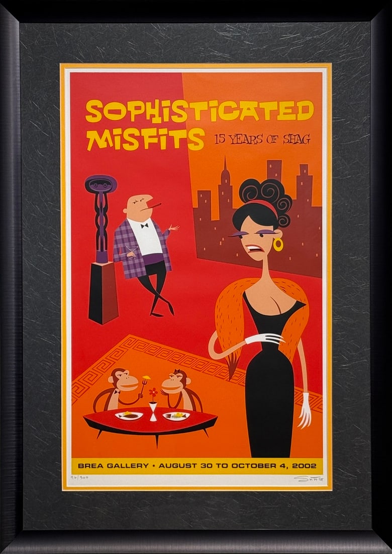 (SHAG / Josh Agle) Signed & Numbered - "Sophisticated Misfits: 15 Years of SHAG" Exhibition Poster,: Presenting a limited edition Hand-pulled Serigraph by Josh "SHAG" Agle: "(SHAG / Josh Agle) Signed & Numbered - "Sophisticated Misfits: 15 Years of SHAG" Exhibition Poster, Serigraph on Paper". This