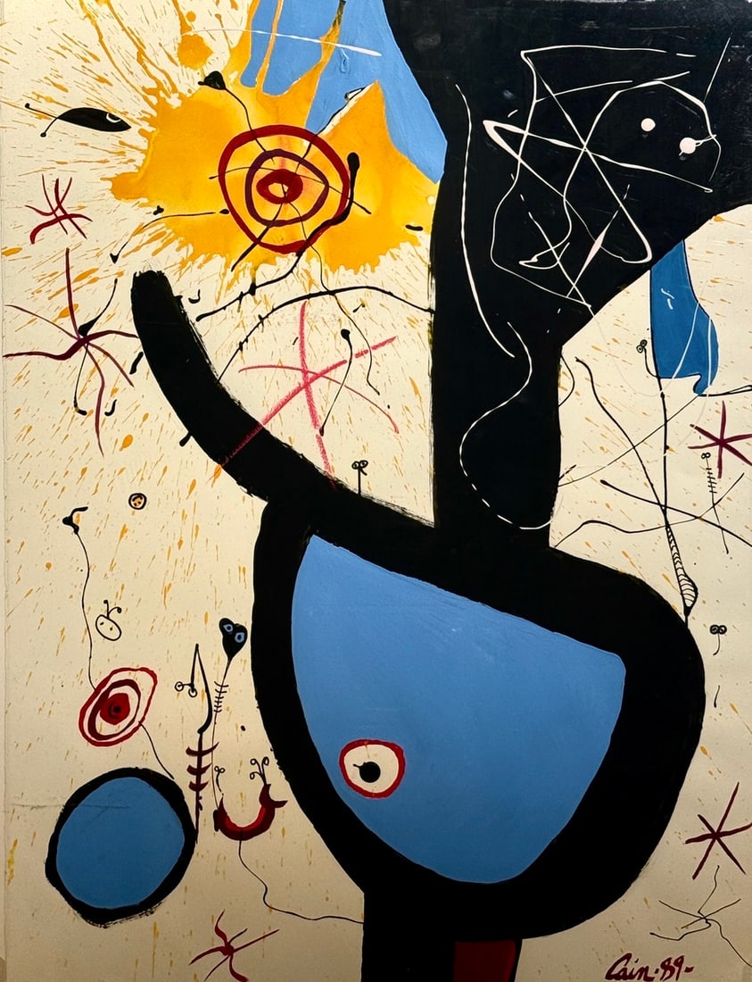 Thomas F. Cain Original On paper (Untitled) 1989 Whimsical/Surreal/Abstract Vertical: Offered here is an original Original Acrylic on Paper by Thomas F. Cain: "Thomas F. Cain Original On paper (Untitled) 1989 Whimsical/Surreal/Abstract Vertical". This one-of-a-kind piece, measuring 30 