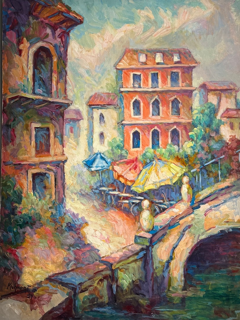 Manfred Kuhnert (Untitled - Venice, Italy) Signed Original Oil: Offered here is an original Oil on Canvas by Manfred Kuhnert: "Manfred Kuhnert (Untitled - Venice, Italy) Signed Original Oil". This one-of-a-kind piece, measuring 40 x 30 x 1 inch, is a rare opportun