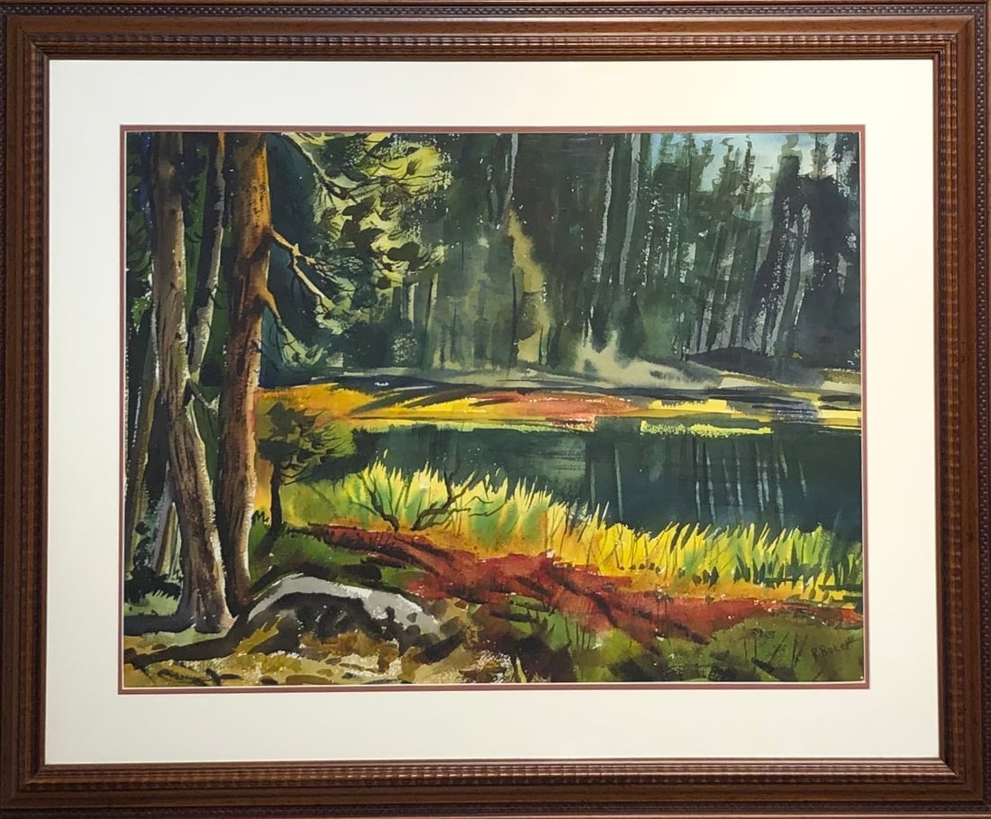 Ralph Baker (Impressionist - Landscape) Signed Original Watercolor: Offered here is an original Watercolor on Paper by Ralph Baker: "Ralph Baker (Impressionist - Landscape) Signed Original Watercolor". This one-of-a-kind piece, measuring 32 x 39 x 2 inch, is a rare op