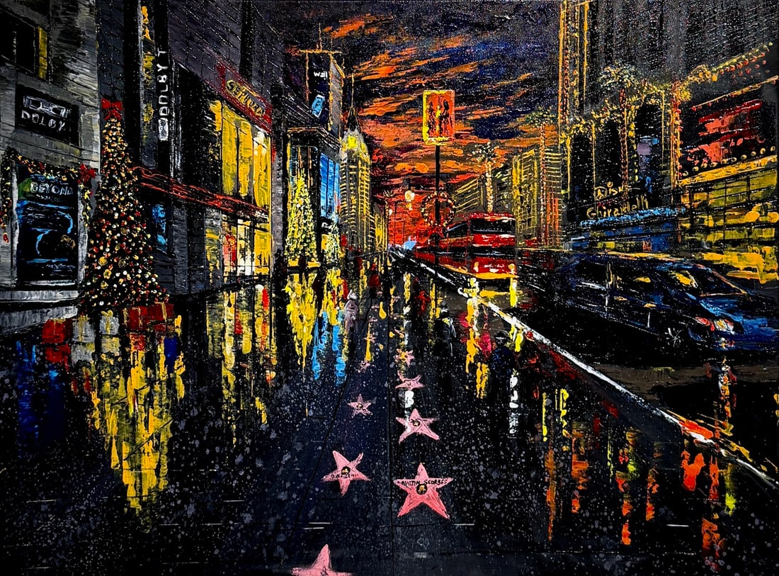 Madi Salehi "Christmas in Hollywood" Original: Title: Madi Salehi "Christmas in Hollywood" Original Art Dimensions: 30 x 40 x 1 inch Item Attributes & Specifics: Framing: Unframed Edition: Original (one-of-a-kind) Additional Details: