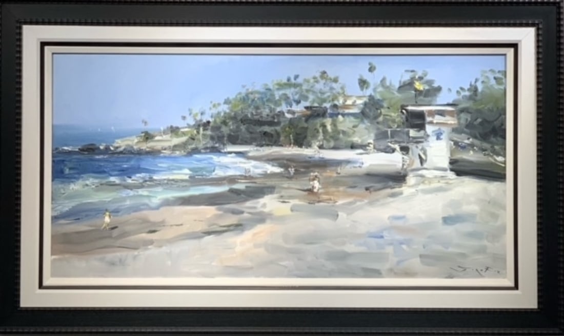 Jorn Fox Impressionist Signed Oil and Acrylic on Canvas: Offered here is an original Original Oil and Acrylic on Canvas by Jorn Fox: "Jorn Fox Impressionist Signed Oil and Acrylic on Canvas". This one-of-a-kind piece, measuring 35 x 59 x 2 inch, is a rare o
