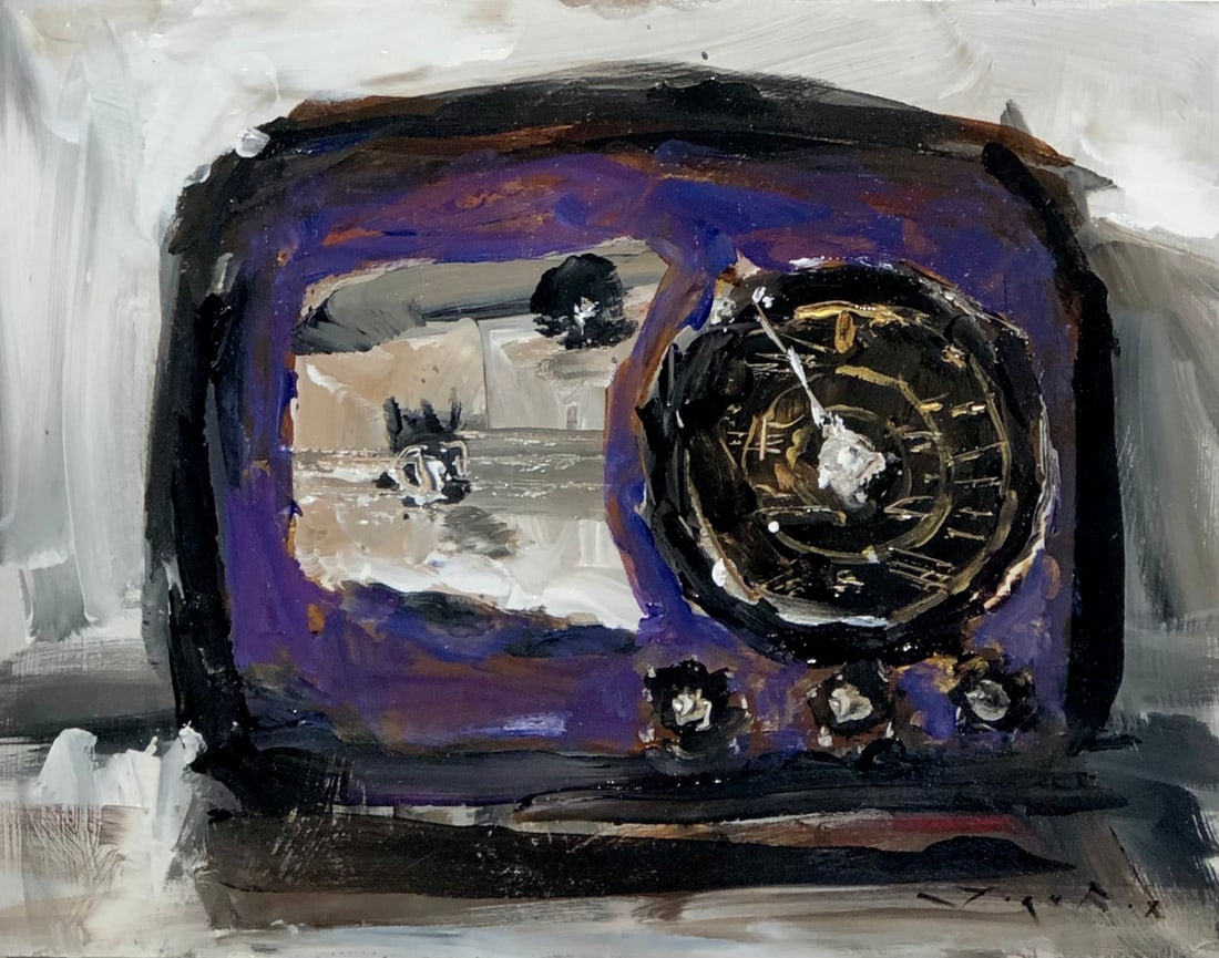 Jorn Fox "Vintage Radio" Signed Original Acrylic - Impressionist: Offered here is an original Acrylic on Board by Jorn Fox: "Jorn Fox "Vintage Radio" Signed Original Acrylic - Impressionist". This one-of-a-kind piece, measuring 11 x 14 x 2 inch, is a rare opportunit