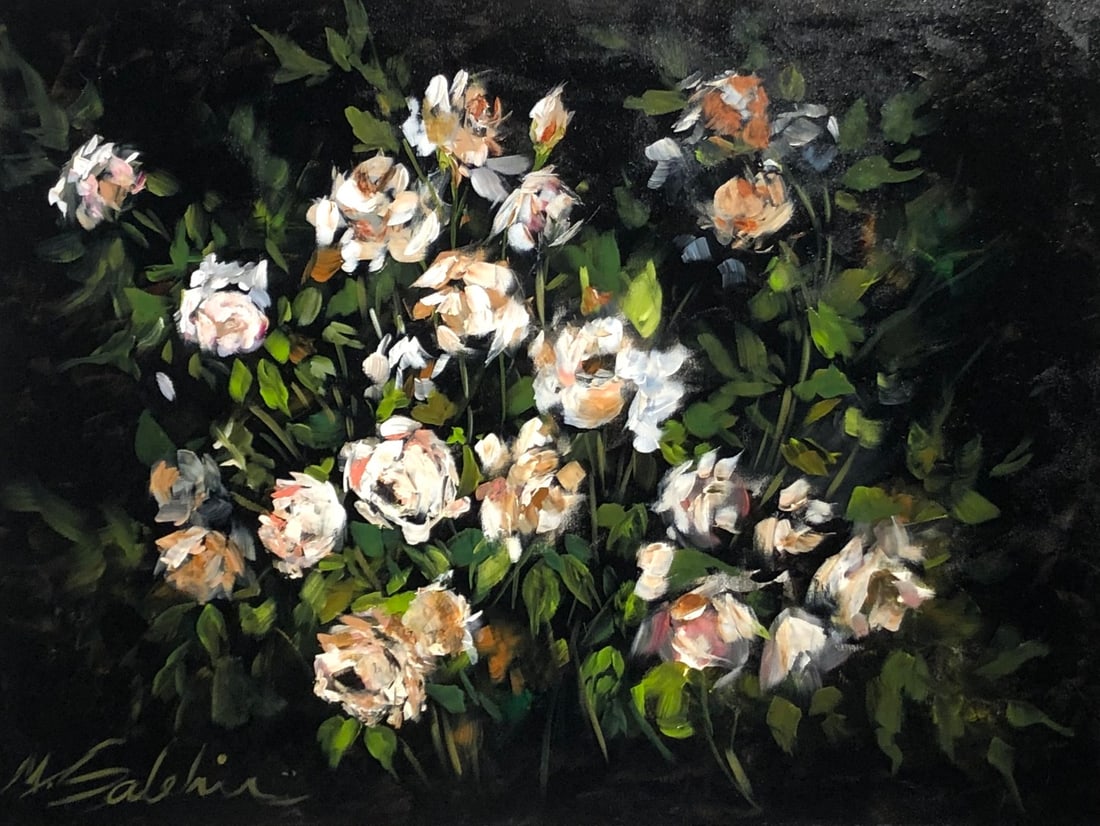Madi Salehi (Untitled - Floral) Signed Original Acrylic: Offered here is an original Acrylic on Canvas by Madi Salehi: "Madi Salehi (Untitled - Floral) Signed Original Acrylic". This one-of-a-kind piece, measuring 30 x 40 x 2 inch, is a rare opportunity