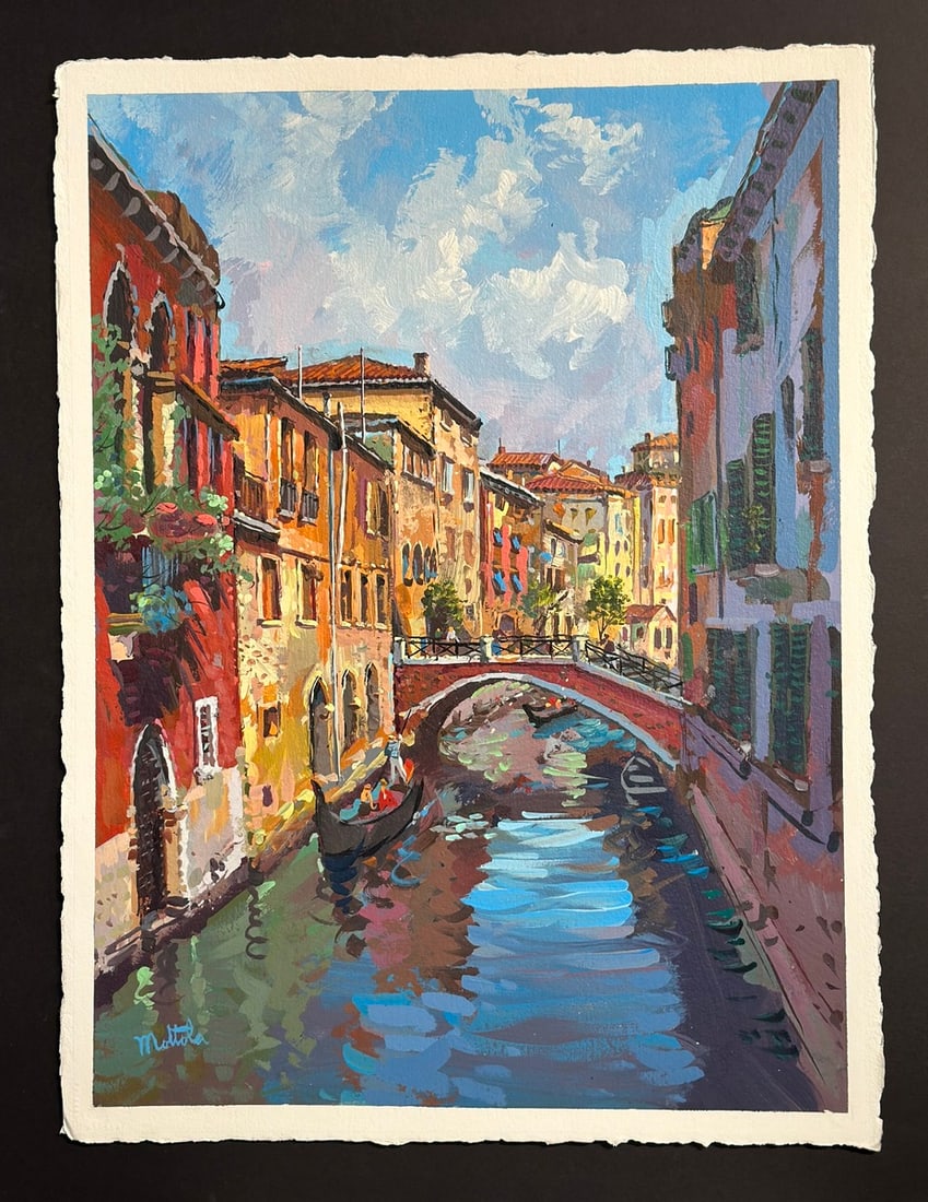 Filastro Mottola "Venezia Rio Della Malpaga" Signed Original Acrylic on Paper: Offered here is an original Acrylic on Paper by Filastro Mottola: "Filastro Mottola "Venezia Rio Della Malpaga" Signed Original Acrylic on Paper". This one-of-a-kind piece, measuring 23 x 30 x 1