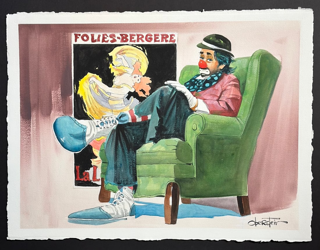 Chuck Oberstein "Folies-Bergere" Signed Original Watercolor on Paper: Offered here is an original Watercolor on Paper by Chuck Oberstein: "Chuck Oberstein "Folies-Bergere" Signed Original Watercolor on Paper". This one-of-a-kind piece, measuring 23 x 30 x 1 inch, is a r