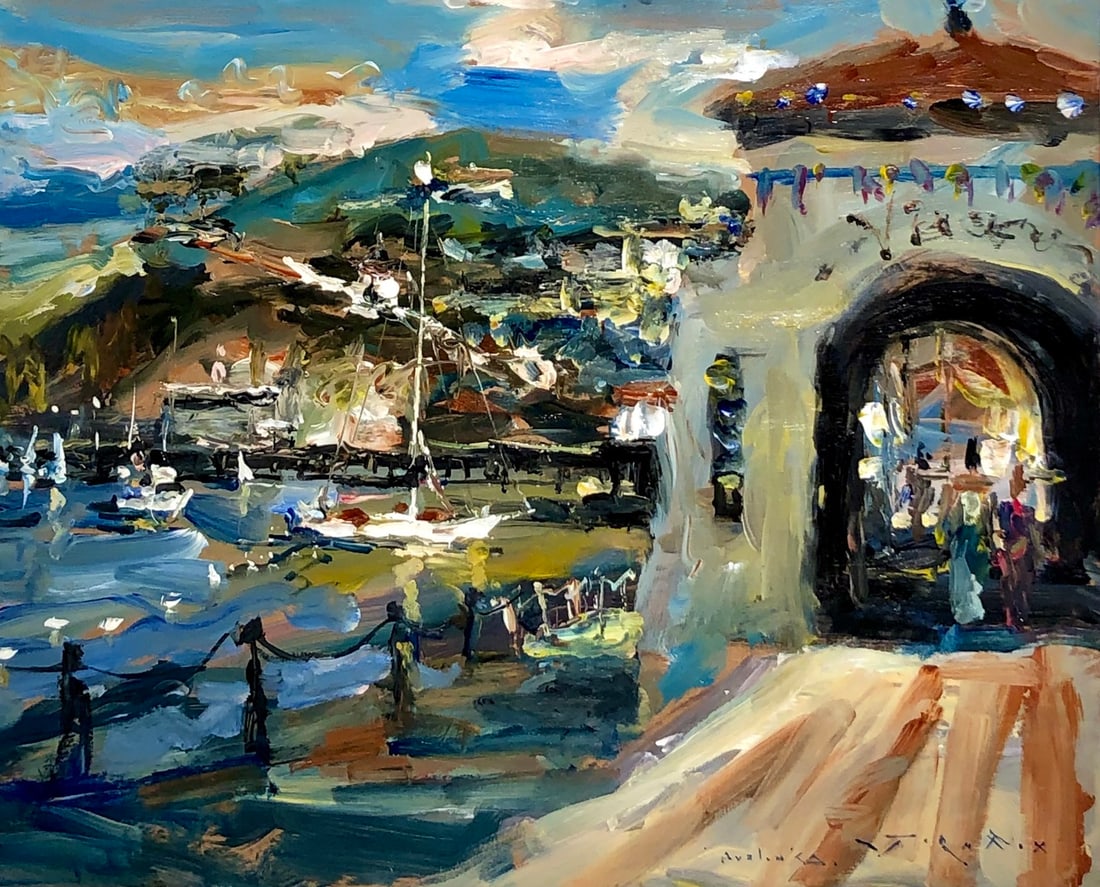 Jorn Fox (Untitled - Avalon, CA) Signed Original Acrylic - Impressionist: Offered here is an original Acrylic on Board by Jorn Fox: "Jorn Fox (Untitled - Avalon, CA) Signed Original Acrylic - Impressionist". This one-of-a-kind piece, measuring 24 x 30 x 2 inch, is a rare op