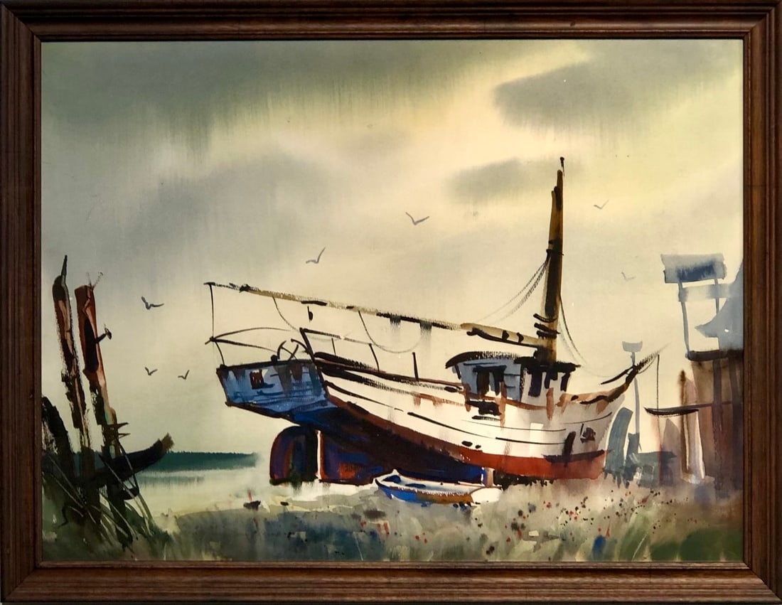 Robert Landry "Class Demonstration" Signed Original Watercolor (1960): Offered here is an original Watercolor on Paper by Robert Landry: "Robert Landry "Class Demonstration" Signed Original Watercolor (1960)". This one-of-a-kind piece, measuring 21 x 27 x 2 inch, is a ra