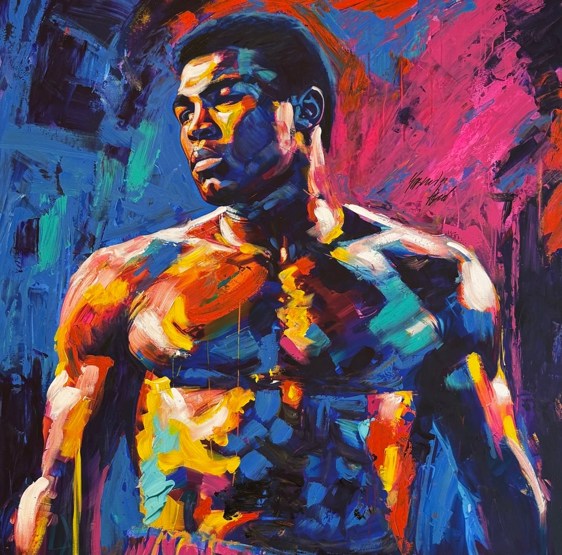 Yasemen Asad "Ali" Signed Original Mixed Media: Offered here is an original Mixed Media on Canvas by Yasemen Asad: "Yasemen Asad "Ali" Signed Original Mixed Media". This one-of-a-kind piece, measuring 36 x 36 x 1 inch, is a rare opportunity for col