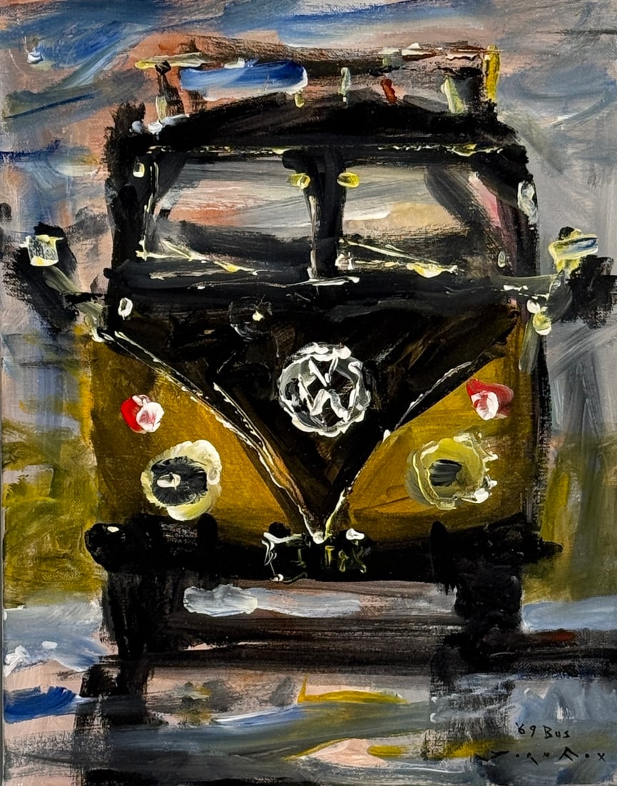 Jorn Fox (Impressionist - Vintage VW Bus) Signed, Acfrylic on Canvas: Presenting this Jorn Fox Acrylic on Canvas: "Jorn Fox (Impressionist - Vintage VW Bus) Signed, Acfrylic on Canvas". This piece, measuring 20 x 16 x 1 inch, is available at auction on LiveAuctioneers. 